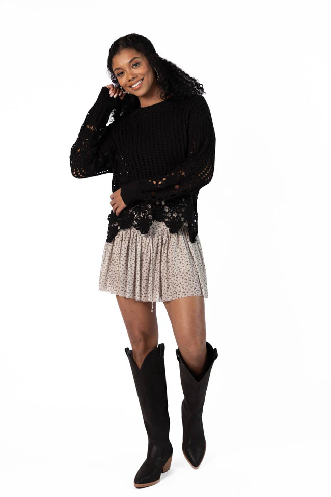 A Little Dramatic Black Flower Trim Crochet Sweater FINAL SALE - Image 3