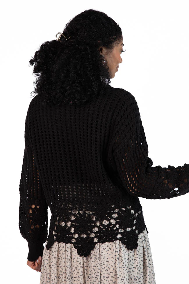 A Little Dramatic Black Flower Trim Crochet Sweater FINAL SALE - Image 5