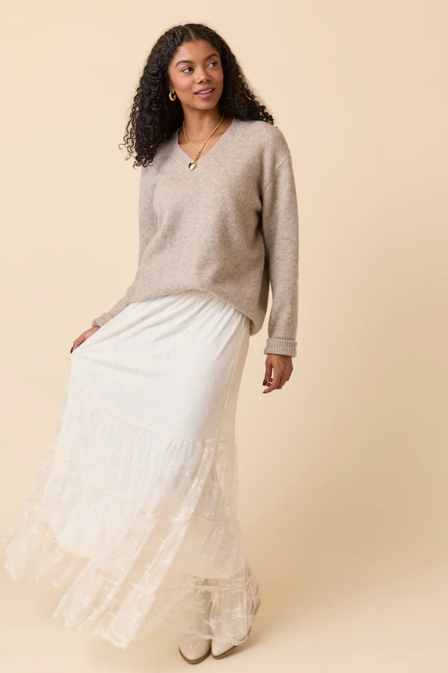 Adalyn Tan Oversized V-Neck Sweater FINAL SALE - Image 6