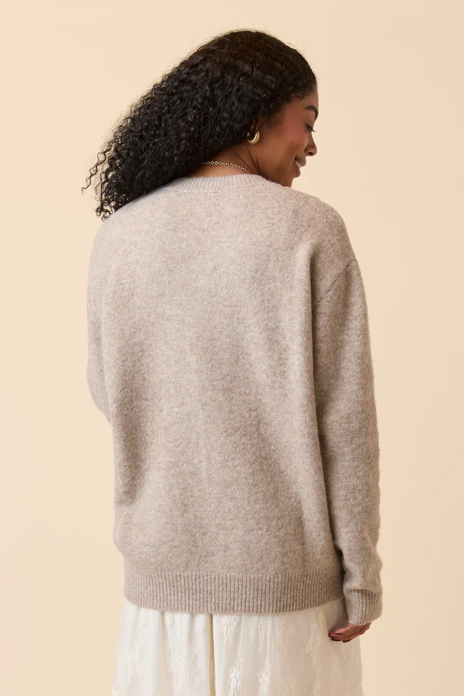 Adalyn Tan Oversized V-Neck Sweater FINAL SALE - Image 8