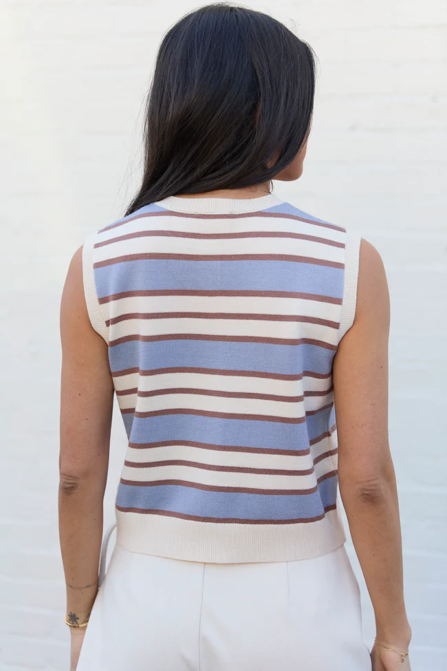 Addison Blue And Ivory Striped Cardigan Tank FINAL SALE - Image 4