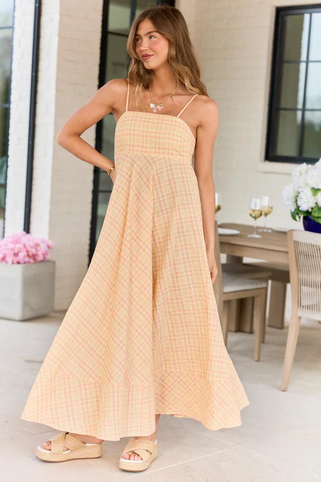 Adele Yellow Plaid Maxi Dress - Image 4