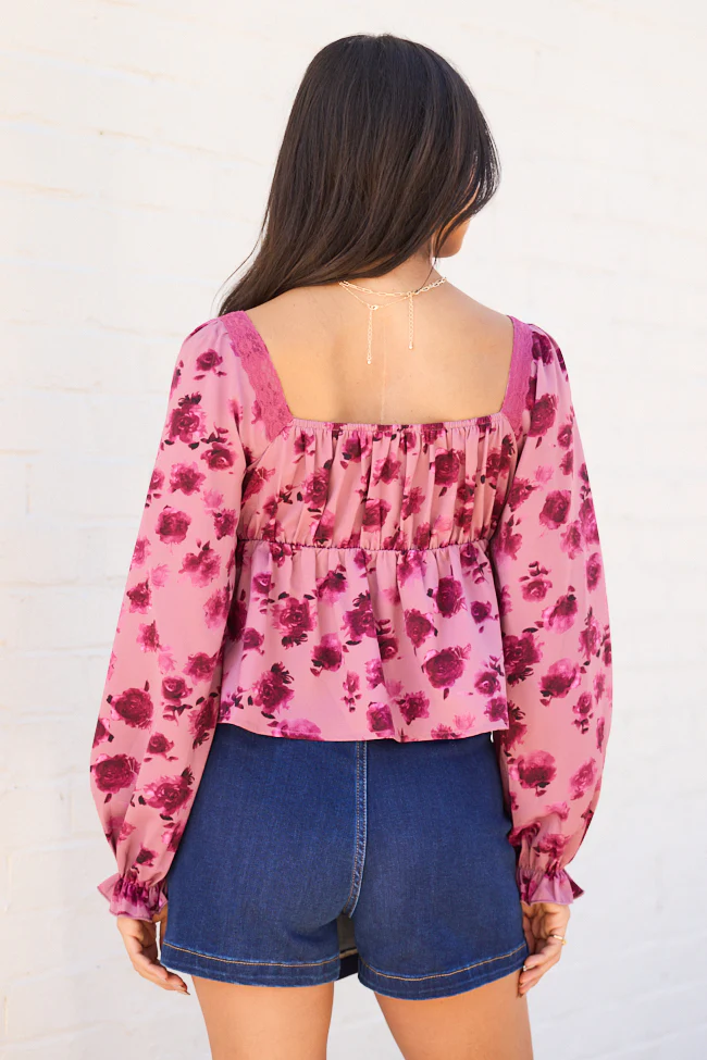 Adrienne Pink Floral Lace Trim Tie Top FINAL SALE - Image 4