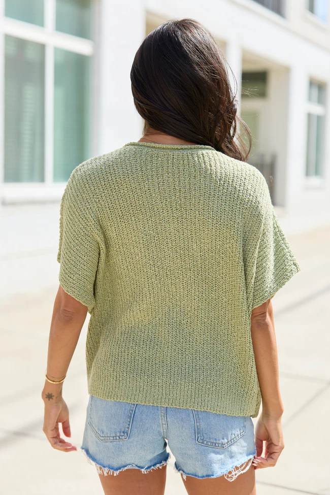 Alana Olive Open Knit Short Sleeve Sweater - Image 4