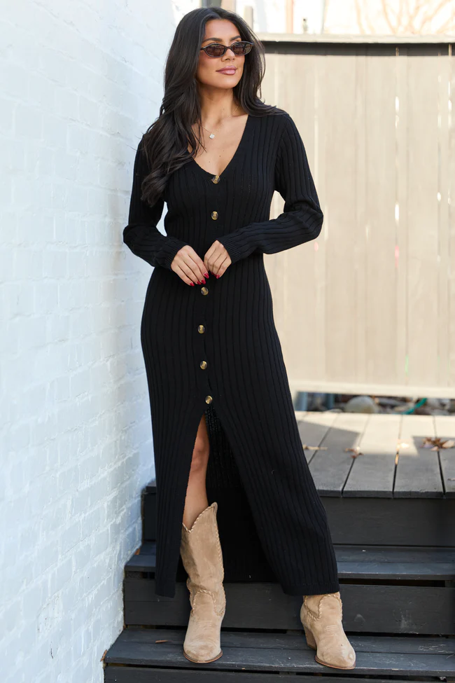 Alannah Black Button Front Sweater Dress SALE - Image 3