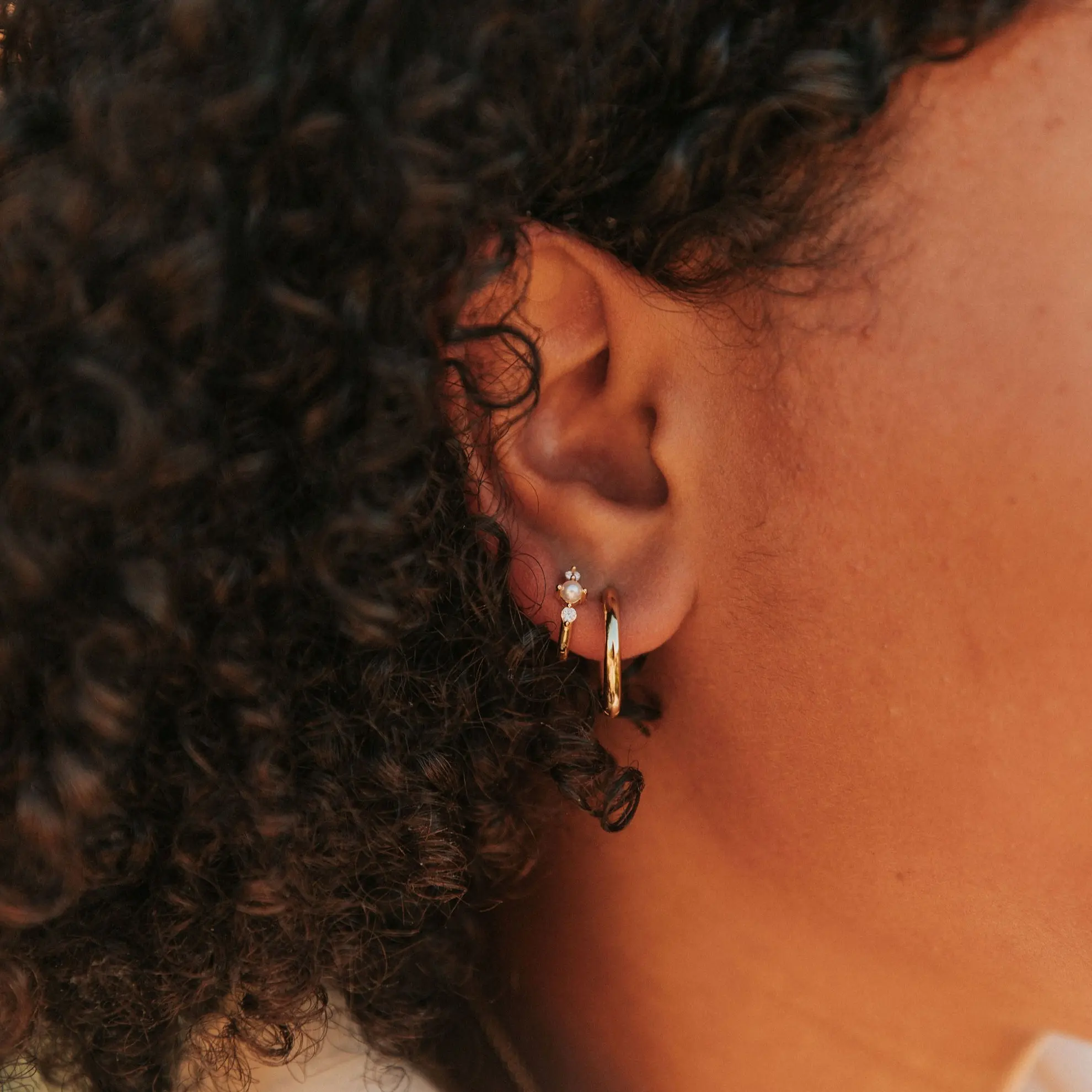 Alexandria Diamond and Pearl Hoop Earrings - Image 3