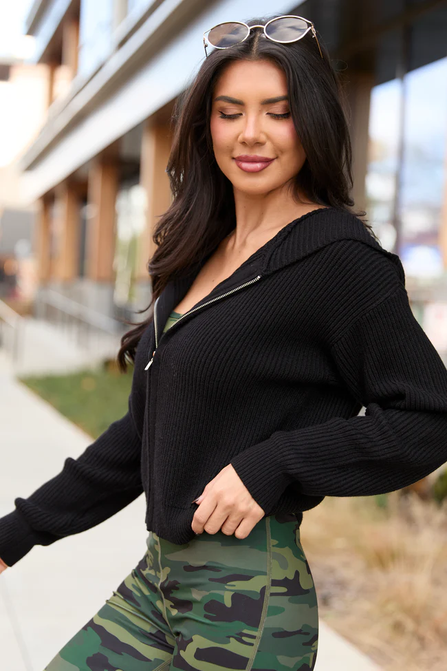 Alexis Black Long Sleeve Hooded Zip-Up Sweater FINAL SALE - Image 4