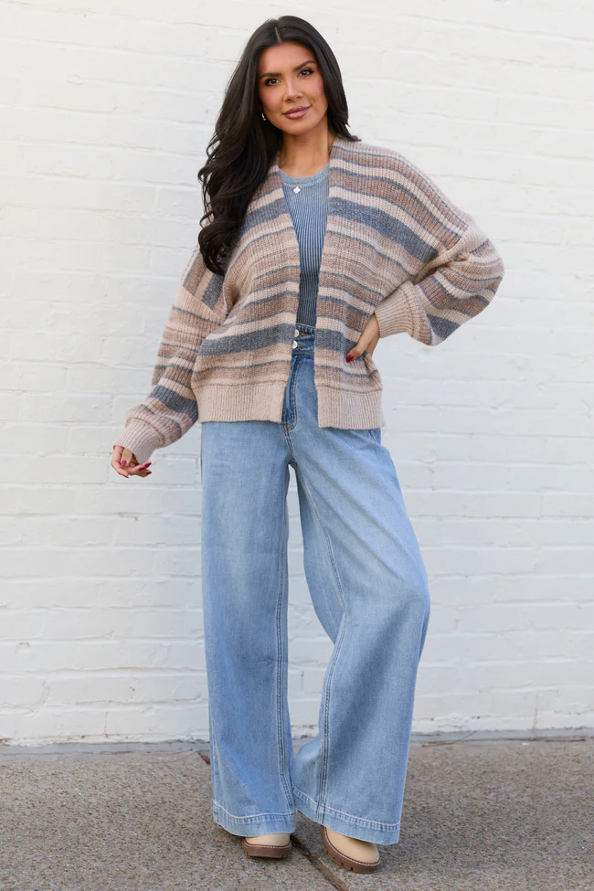 Alix Neutral Striped Open Cardigan FINAL SALE - Image 2