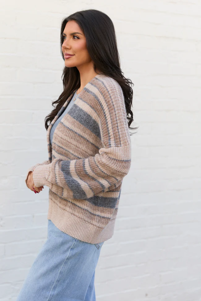 Alix Neutral Striped Open Cardigan FINAL SALE - Image 3