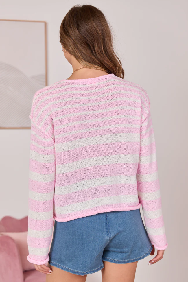 All Decked Out Pink Lightweight Striped Sweater FINAL SALE - Image 4