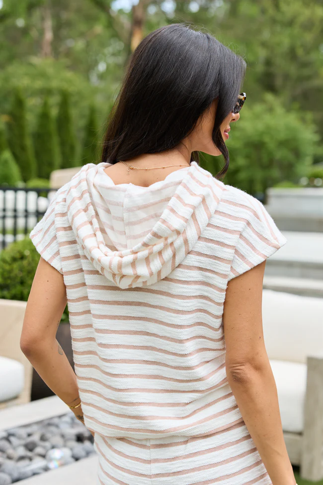 All I Need Taupe Striped Hooded Top - Image 5