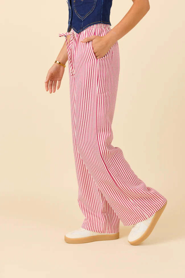 Amanda Pink Textured Striped Pants - Image 3
