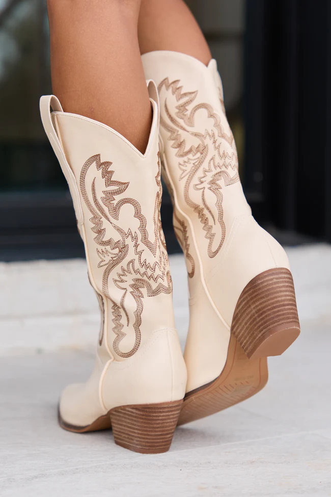 Amaya Beige Cowboy Boot - Image 3