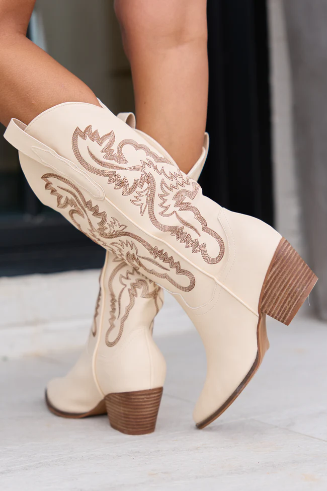 Amaya Beige Cowboy Boot - Image 4