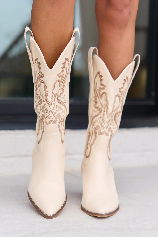 Amaya Beige Cowboy Boot - Image 5