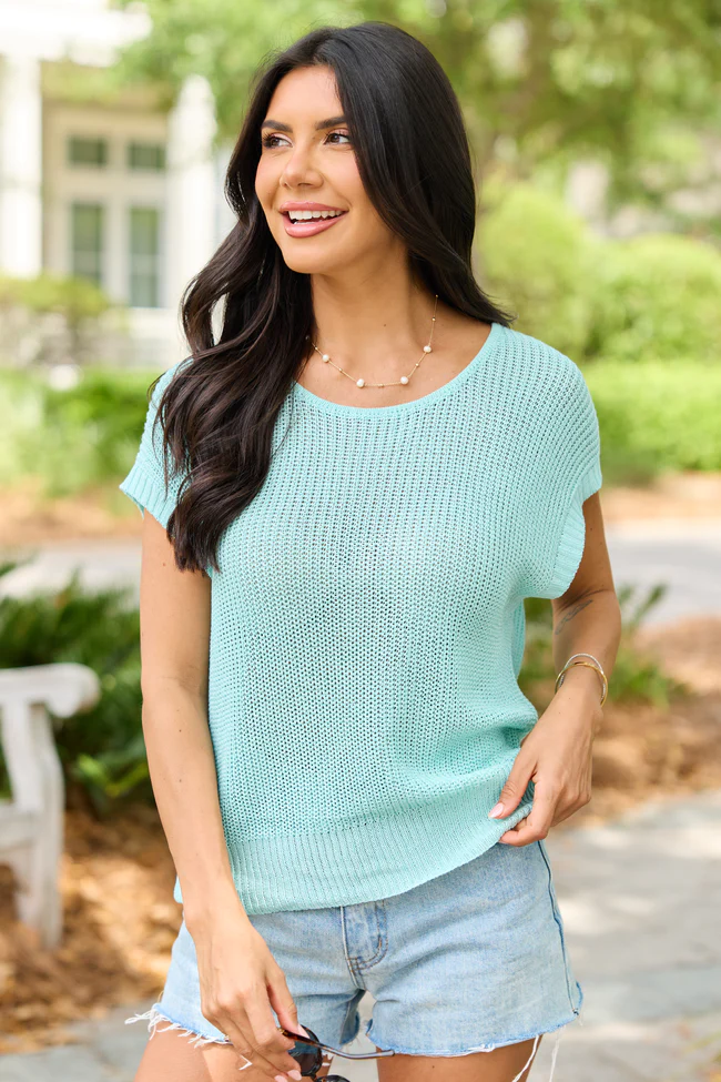 Amber Turquoise Short Sleeve Sweater DOORBUSTER - Image 3