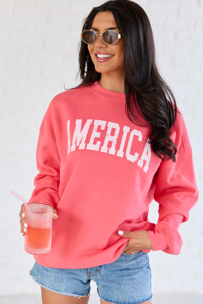 America Distressed Light Red Graphic Sweatshirt DOORBUSTER - Image 3