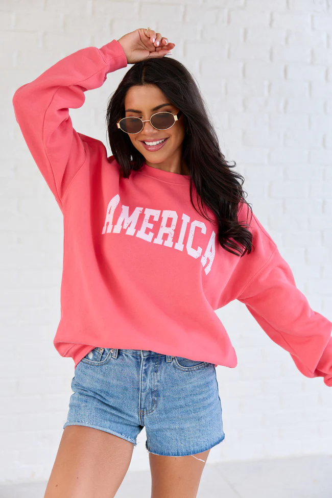 America Distressed Light Red Graphic Sweatshirt DOORBUSTER - Image 4