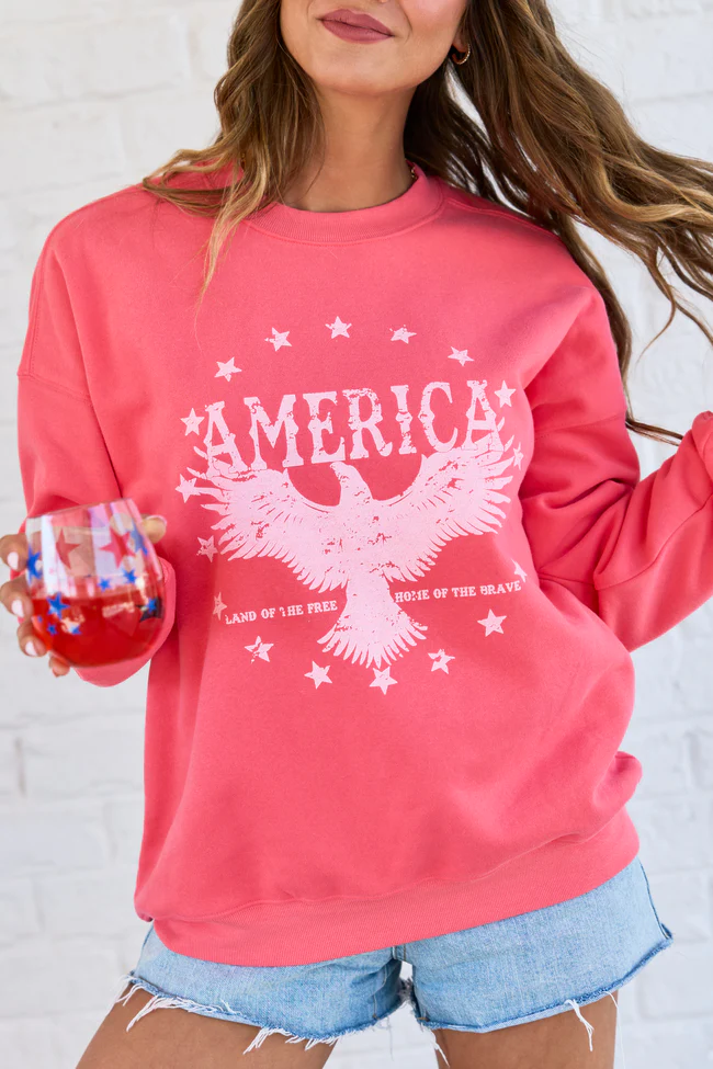 America Eagle Light Red Graphic Sweatshirt - Image 2