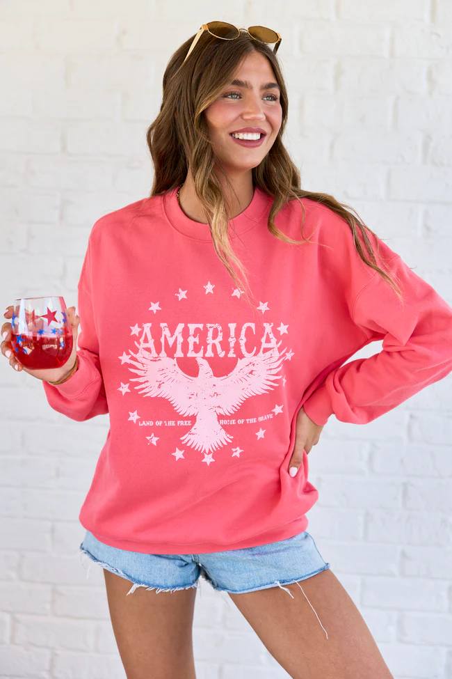 America Eagle Light Red Graphic Sweatshirt - Image 3