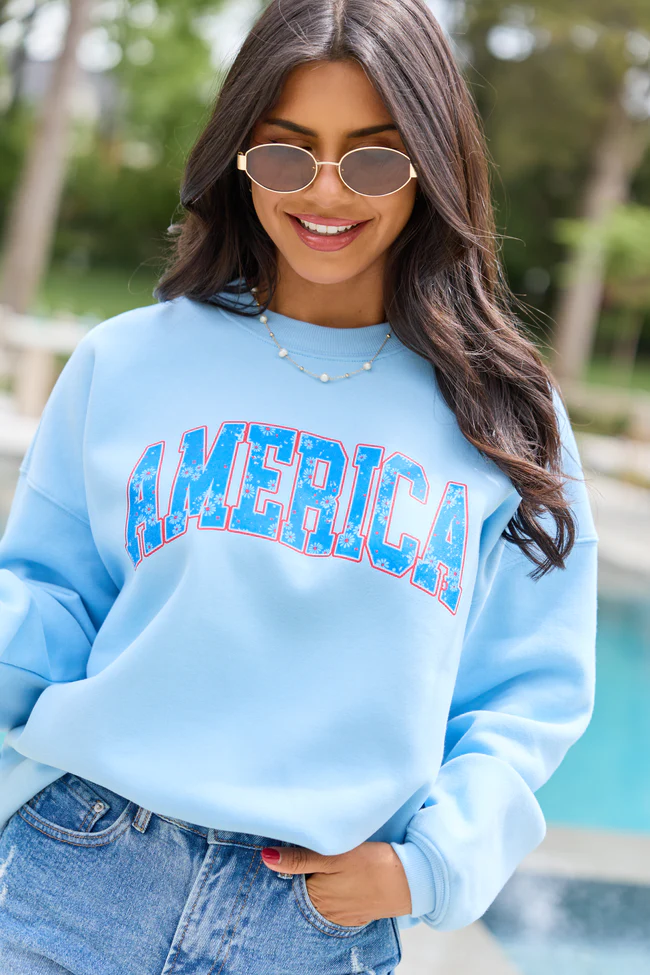 America Floral Light Blue Graphic Sweatshirt - Image 2