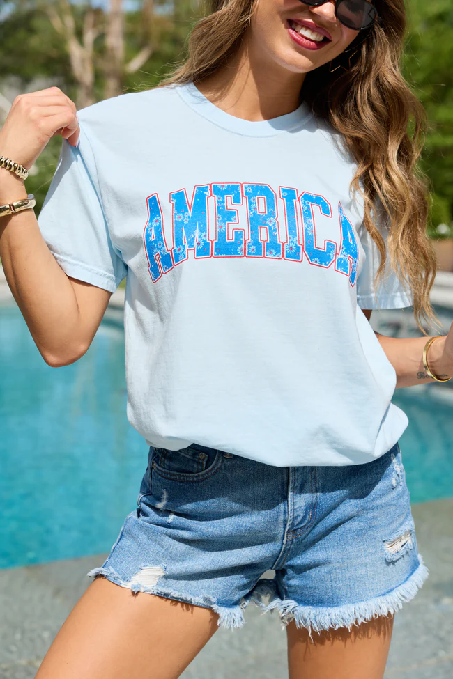 America Floral Light Blue Graphic Tee - Image 3