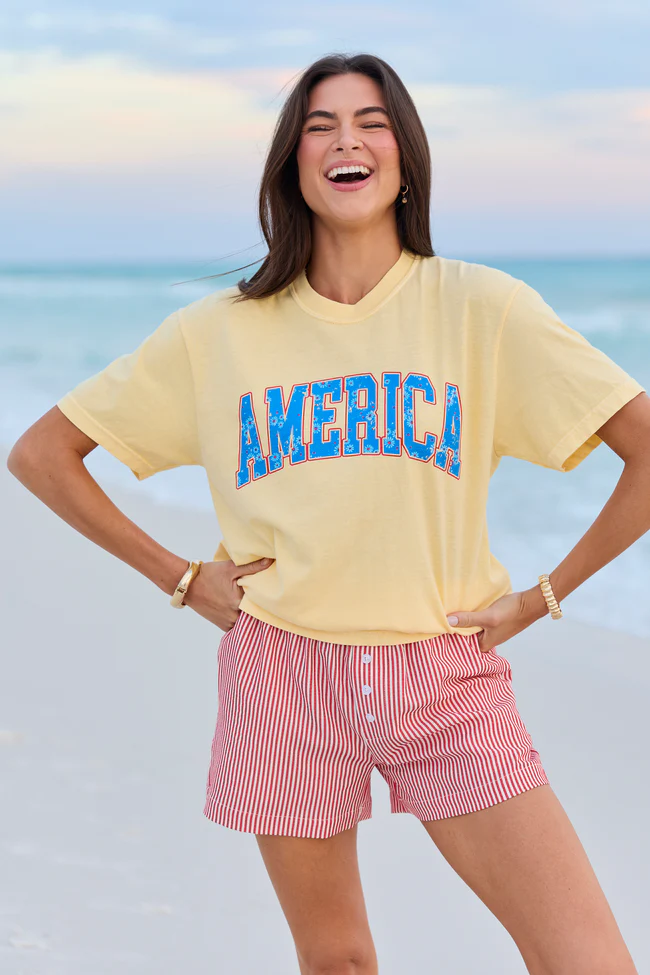 America Floral Yellow Graphic Tee