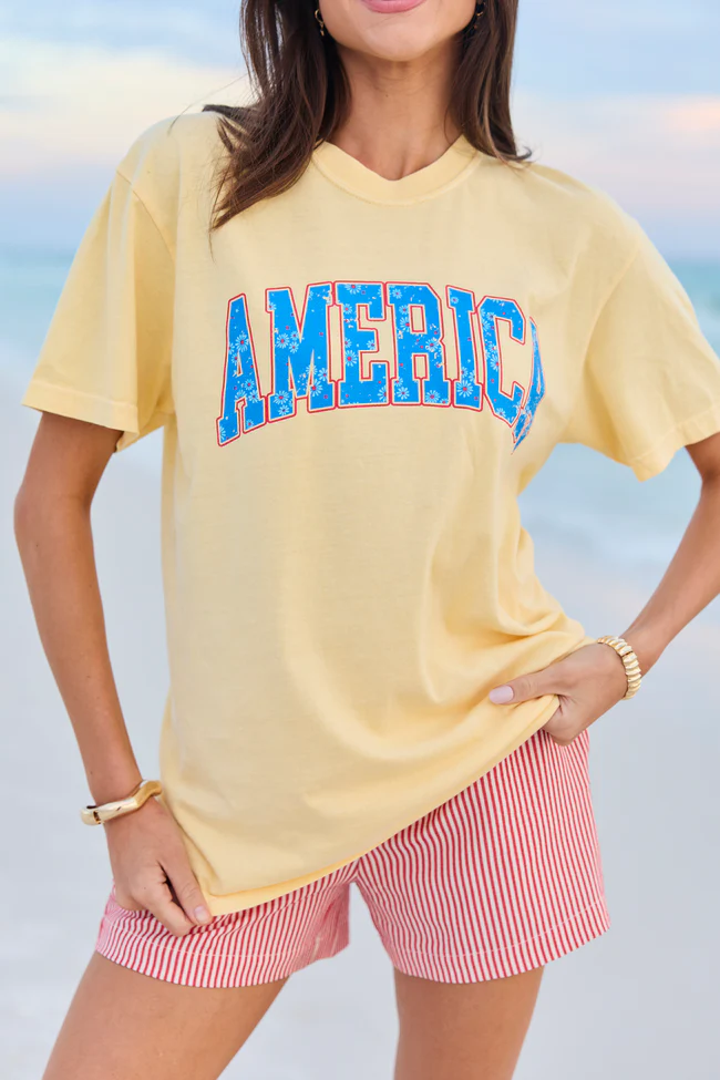 America Floral Yellow Graphic Tee - Image 2