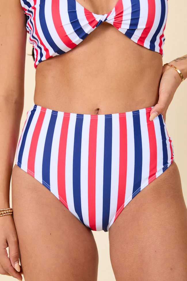 American Dreams Red, White, and Blue Striped High Waisted Bikini Bottom FINAL SALE - Image 5