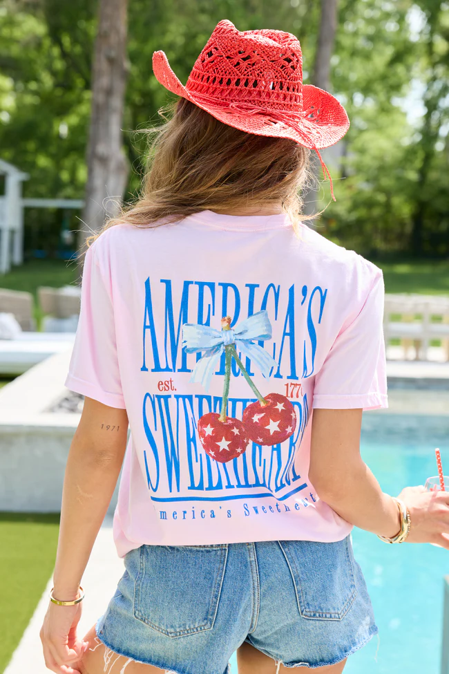 America's Sweetheart Cherry Light Pink Graphic Tee - Image 3