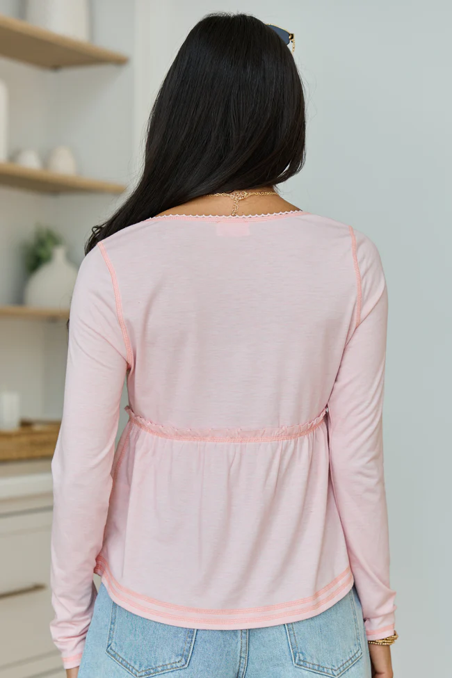 Amy Pink Lace Trim Babydoll Top - Image 4