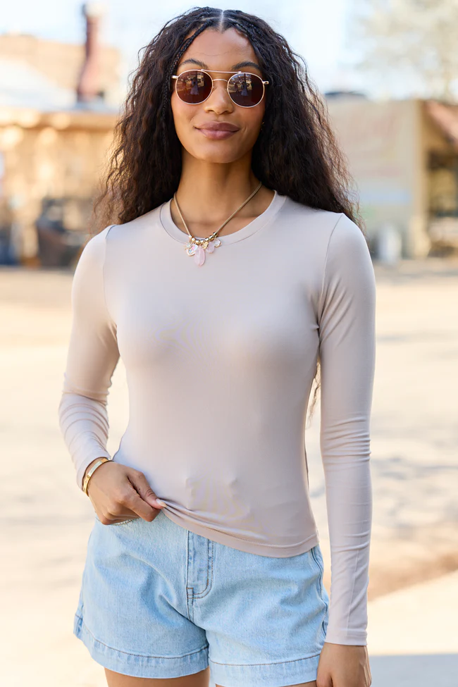 Andie Taupe Long Sleeve Tee - Image 3