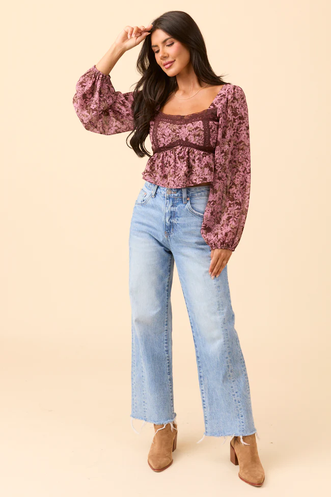 Ann Maria Brown And Pink Floral Lace Trim Blouse FINAL SALE - Image 2