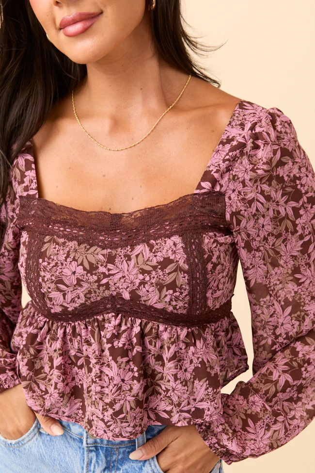 Ann Maria Brown And Pink Floral Lace Trim Blouse FINAL SALE - Image 5