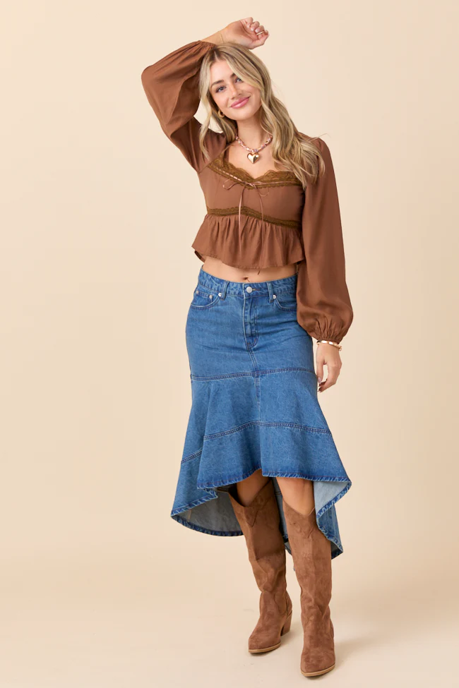 Ann Maria Brown Lace Trim Blouse FINAL SALE - Image 4