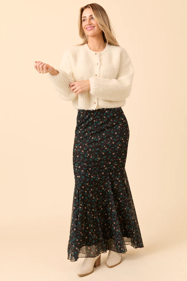 Anna Marie Black Multi Floral Knit Maxi Skirt FINAL SALE - Image 4
