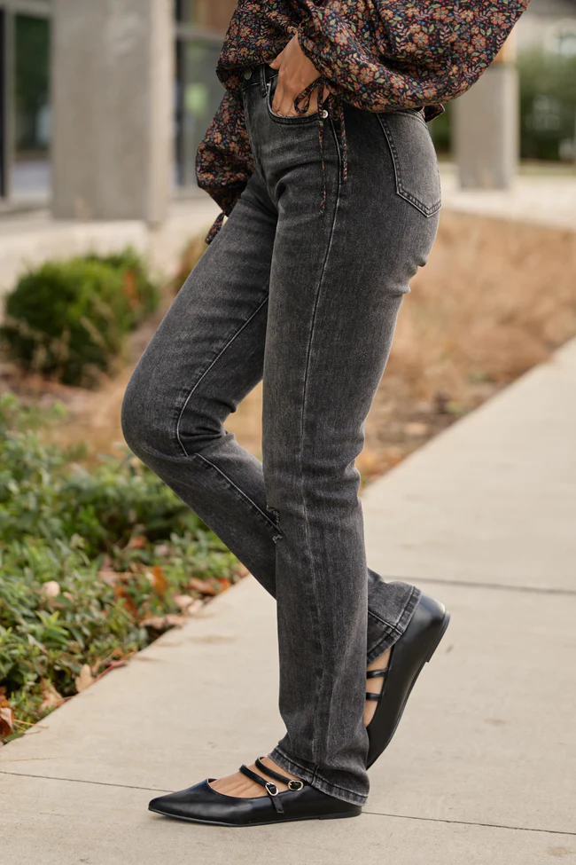 Annie High Rise Black Distressed Slim Straight Leg Jeans FINAL SALE - Image 3