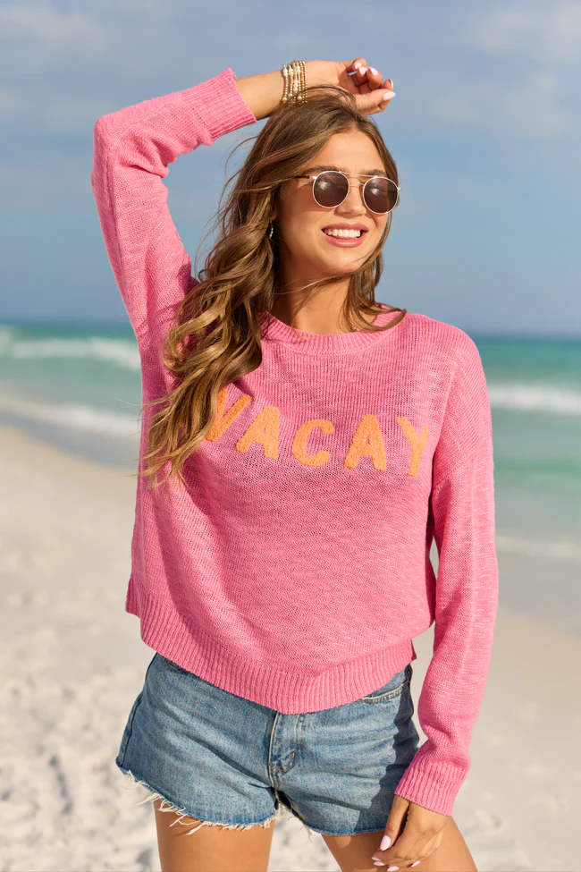 Are We There Yet Orange and Pink Vacay Sweater - Image 3