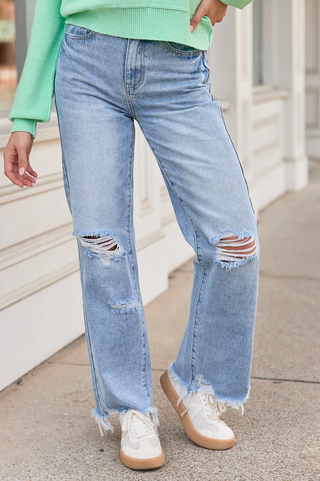 Ariel Light Wash Distressed Wide Leg Jeans - Image 2
