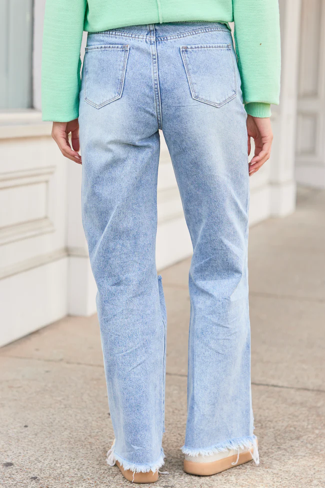 Ariel Light Wash Distressed Wide Leg Jeans - Image 4