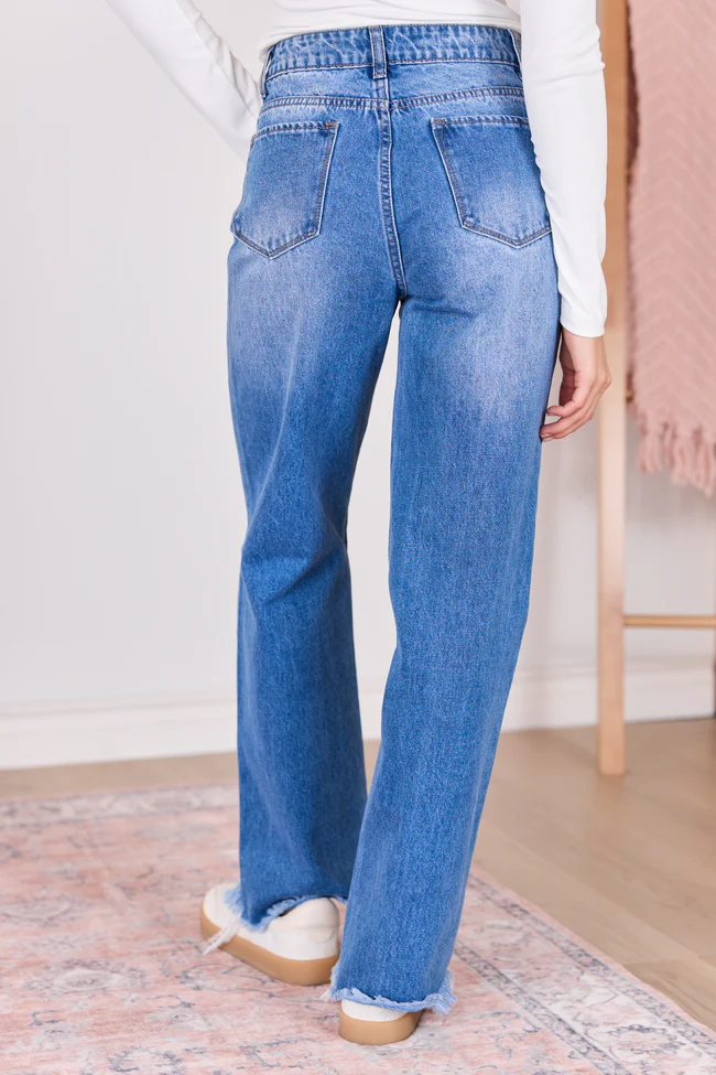 Ariel Medium Wash Distressed Wide Leg Jeans - Image 4