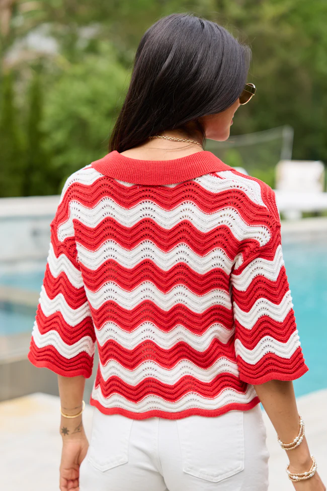 Ariel Red And White Striped Short Sleeve Cardigan - Image 5