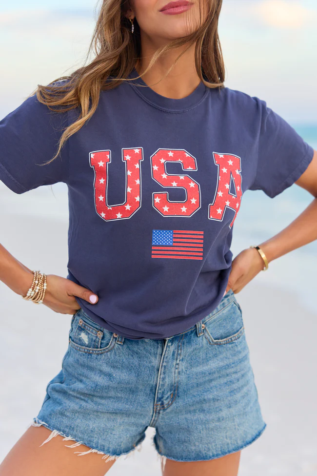 Athletic USA Flag Star Print Navy Graphic Tee - Image 2
