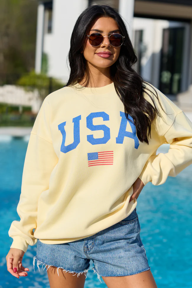 Athletic USA Flag Yellow Graphic Sweatshirt - Image 4