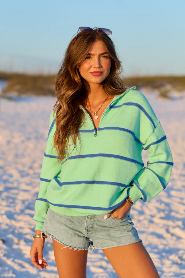 Sunday Stripe Club Green And Blue Quarter Zip - Image 4