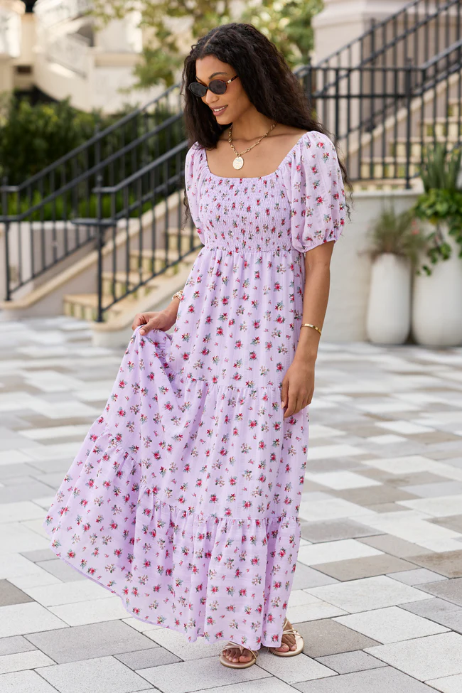 Aurora Lavender Smocked Top Maxi Dress - Image 2