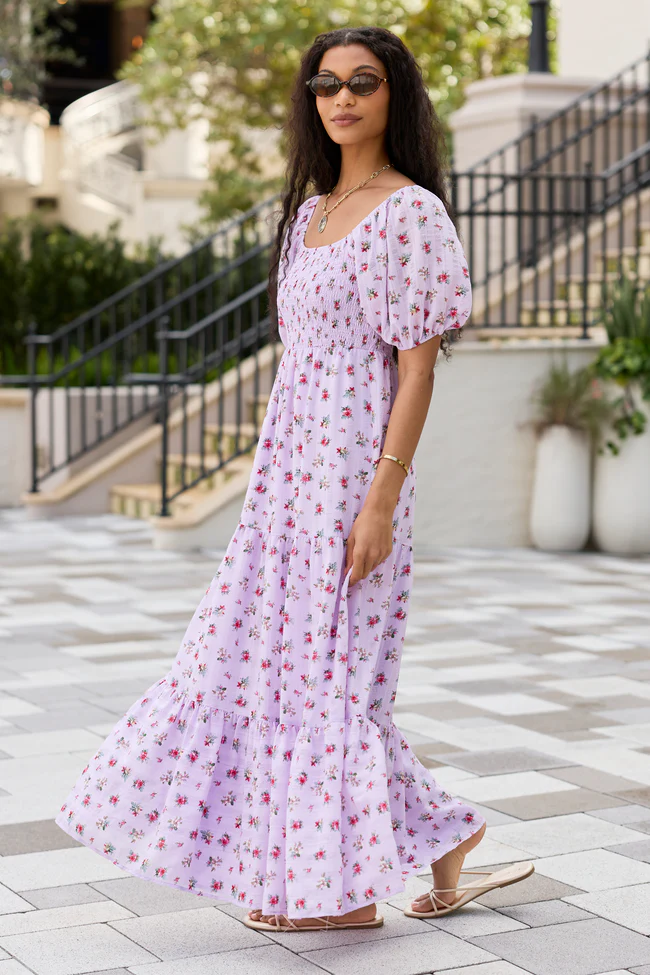 Aurora Lavender Smocked Top Maxi Dress - Image 3