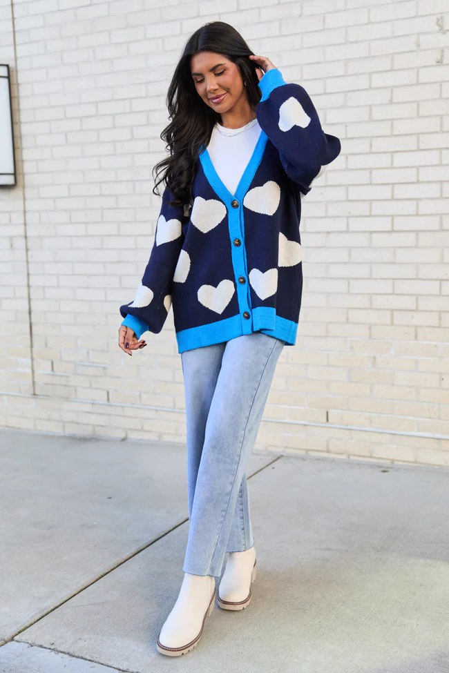 Azura Navy and White Heart Cardigan FINAL SALE - Image 2