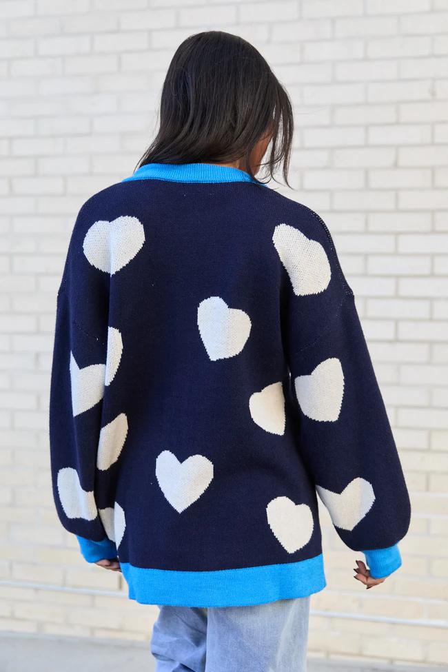 Azura Navy and White Heart Cardigan FINAL SALE - Image 4