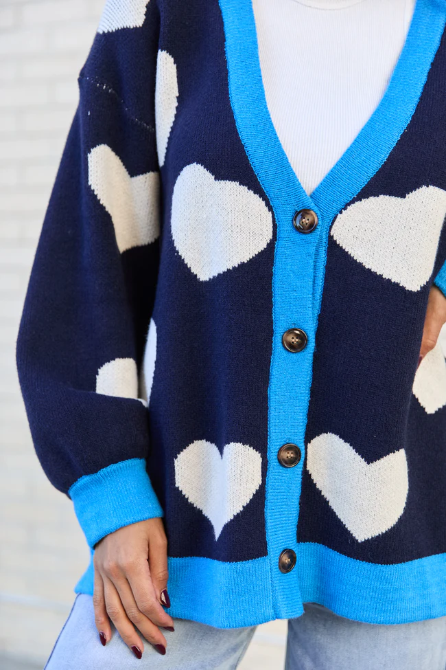 Azura Navy and White Heart Cardigan FINAL SALE - Image 5